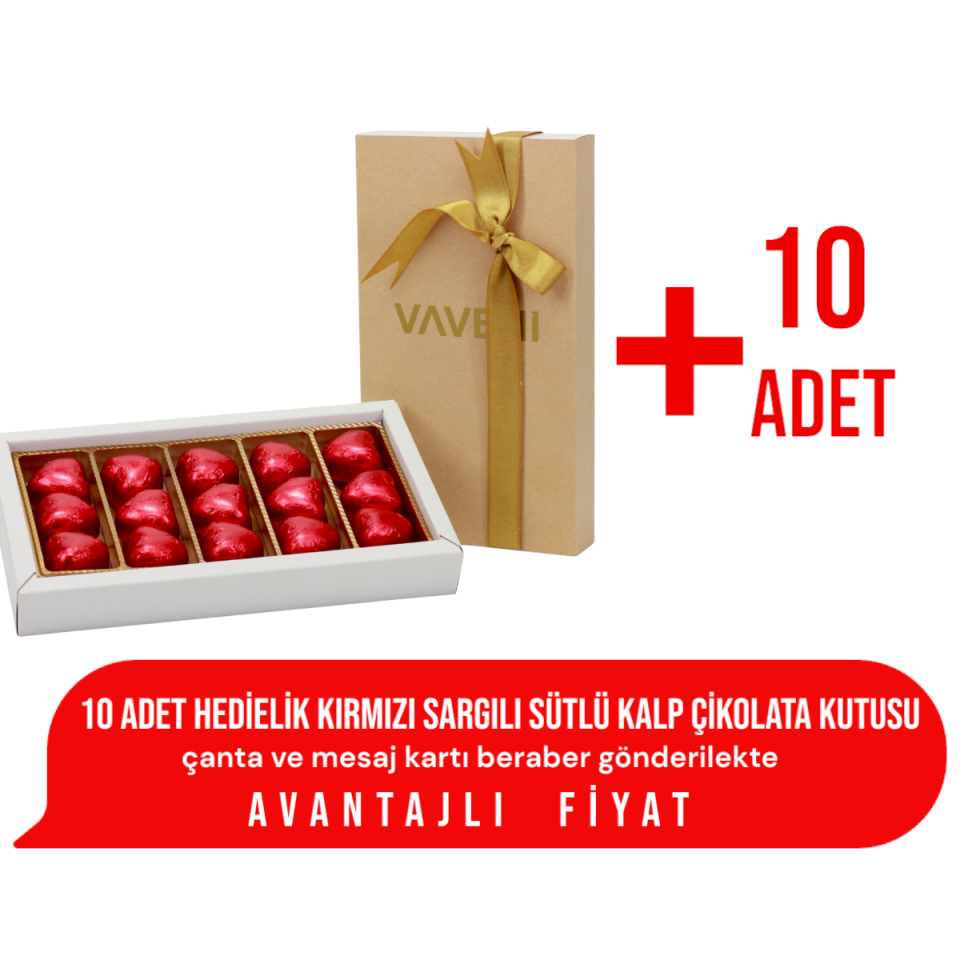 10 Adet Kırmızı Kalp Kutu Çikolata