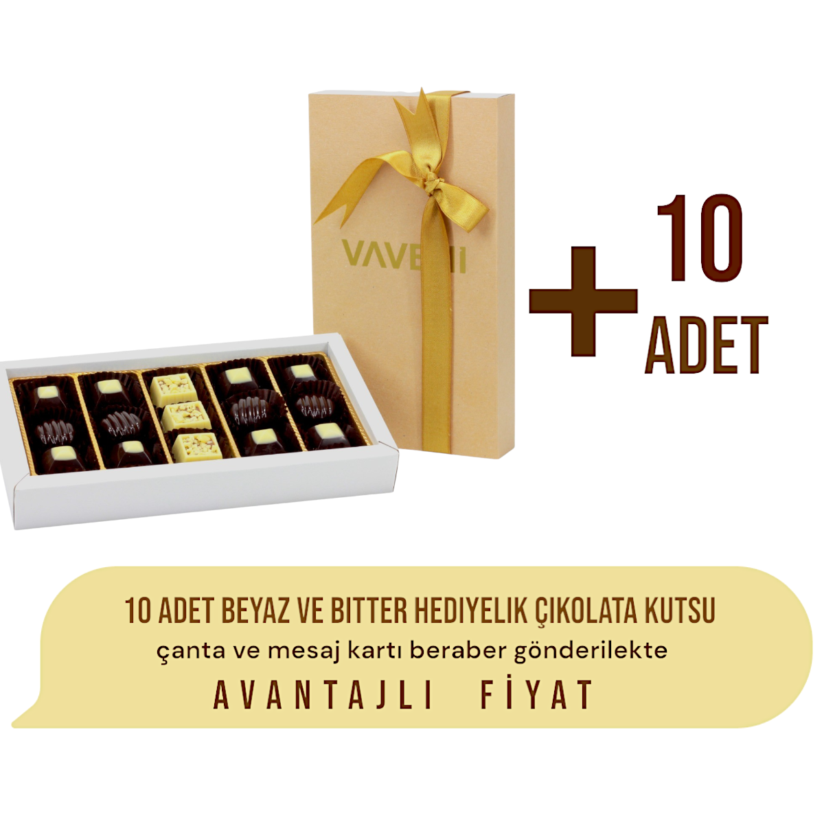 10 Adet Beyaz Ve Bitter Hediyelik Çikolata Kutsu